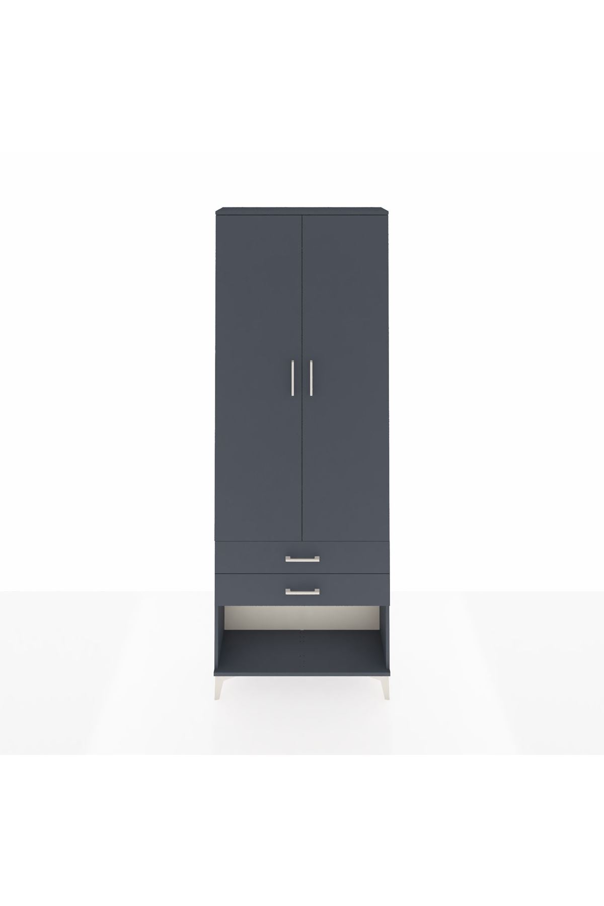 Arges Dolap 2 Raflı 2 Çekmeceli Tek Askılı 88x30x243 Antrasit-Antrasit