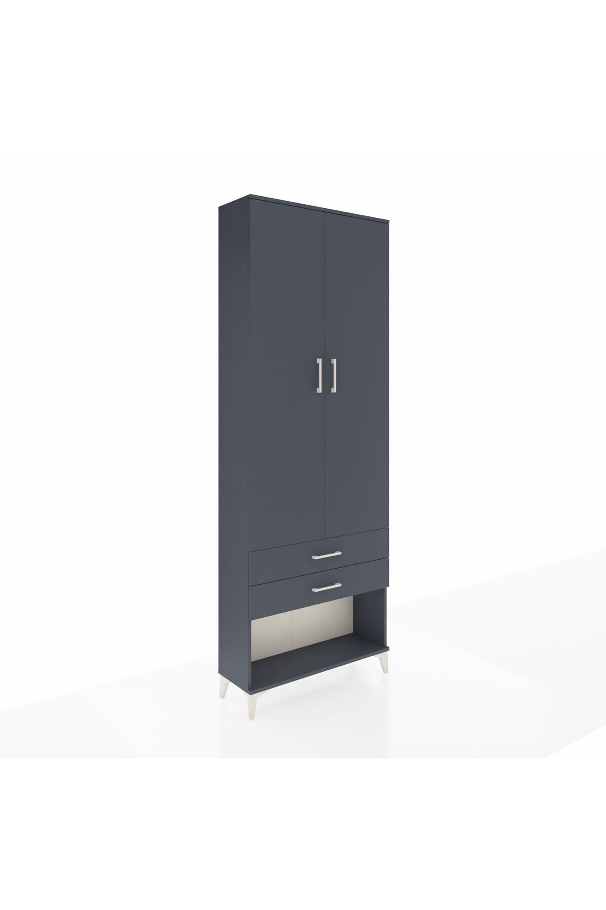 Arges Dolap 2 Raflı 2 Çekmeceli Tek Askılı 88x30x243 Antrasit-Antrasit