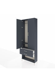 Arges Dolap 2 Raflı 2 Çekmeceli Tek Askılı 88x30x243 Antrasit-Antrasit