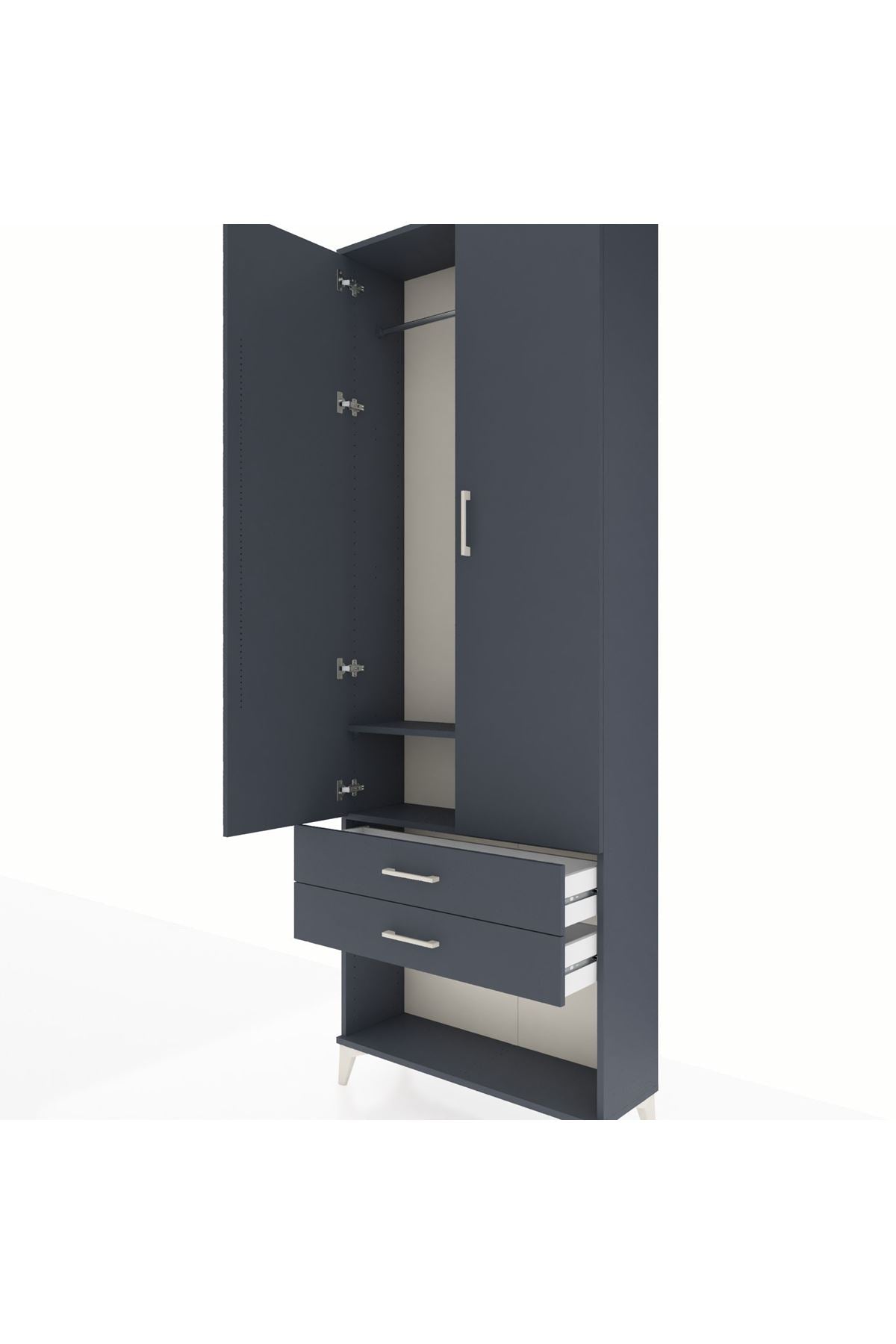 Arges Dolap 2 Raflı 2 Çekmeceli Tek Askılı 88x30x243 Antrasit-Antrasit