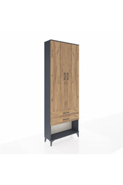 Arges Dolap 2 Raflı 2 Çekmeceli Tek Askılı 88x30x243 Antrasit-Çam