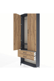 Arges Dolap 2 Raflı 2 Çekmeceli Tek Askılı 88x30x243 Antrasit-Çam