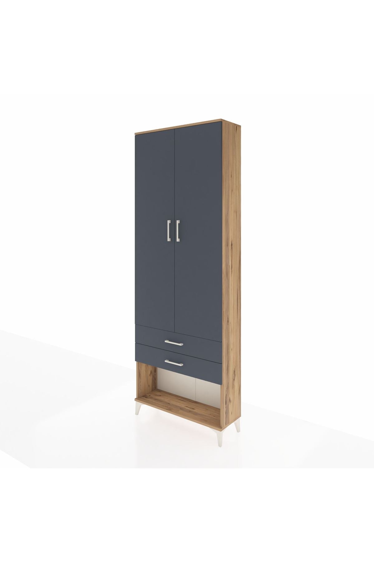 Arges Dolap 2 Raflı 2 Çekmeceli Tek Askılı 88x30x243 Çam-Antrasit