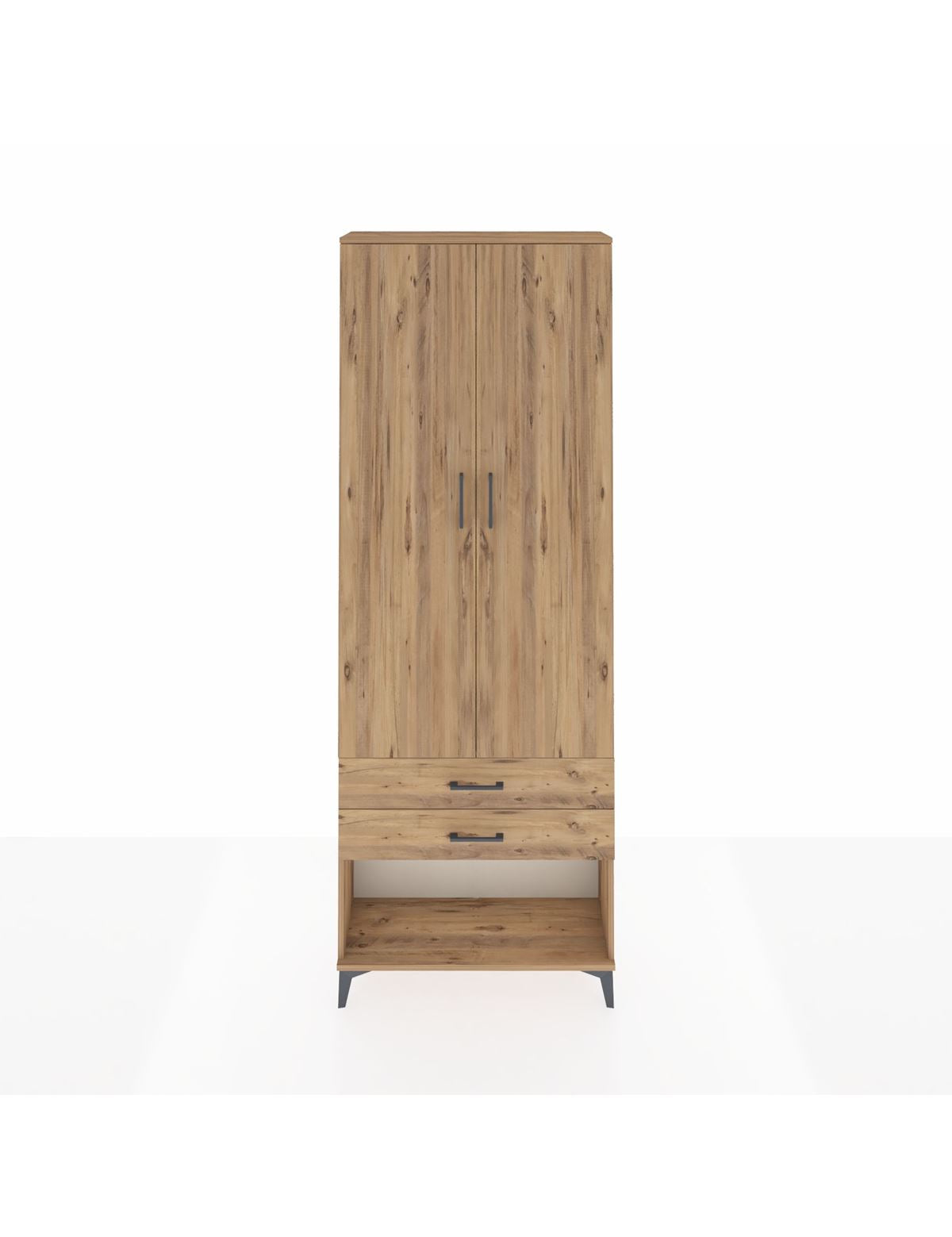 Arges Dolap 2 Raflı 2 Çekmeceli Tek Askılı 88x30x243 Çam-Çam