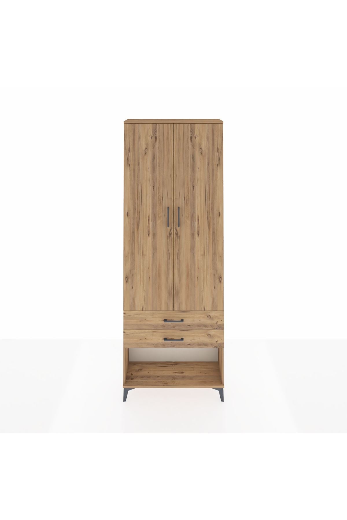 Arges Dolap 2 Raflı 2 Çekmeceli Tek Askılı 88x30x243 Çam-Çam