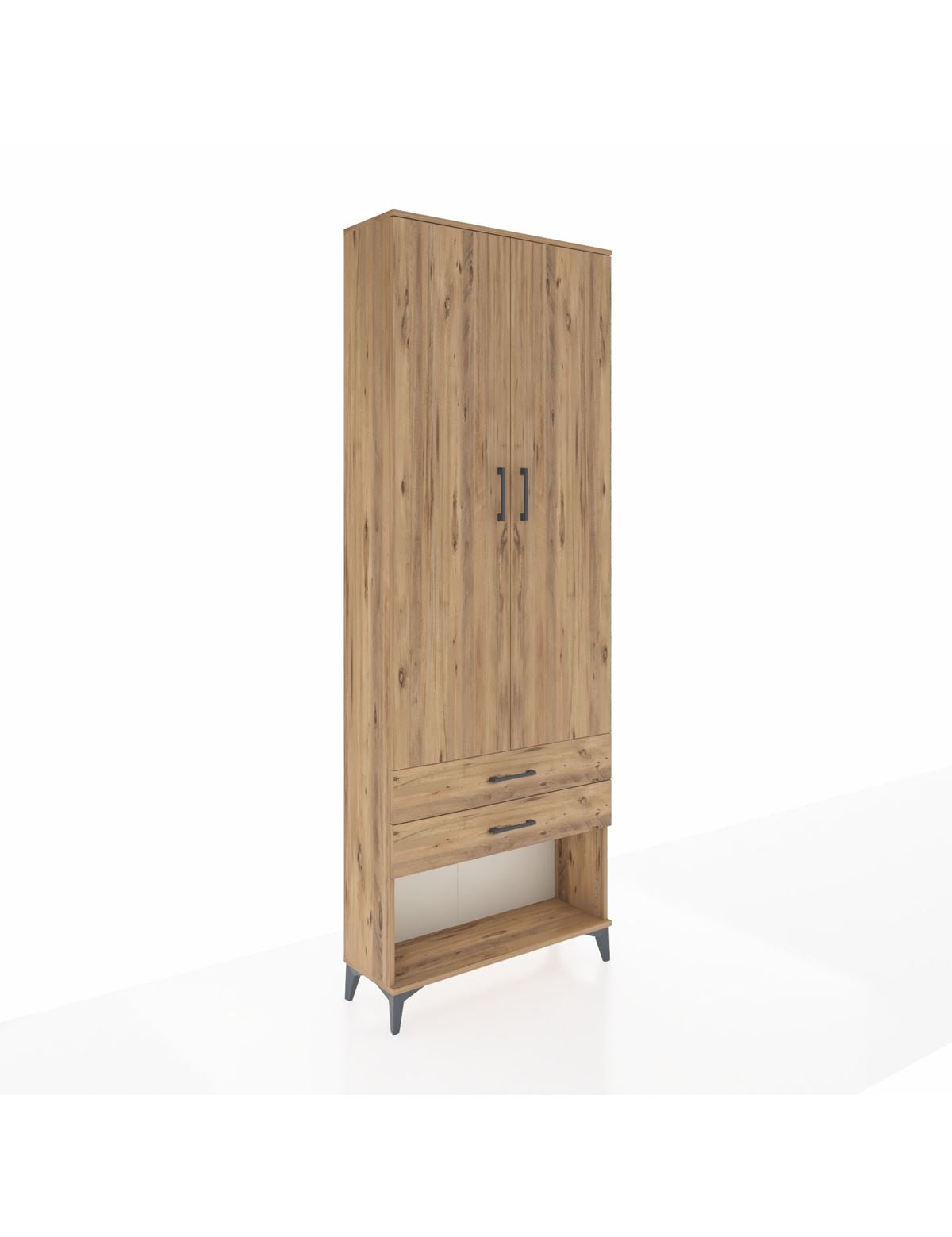 Arges Dolap 2 Raflı 2 Çekmeceli Tek Askılı 88x30x243 Çam-Çam