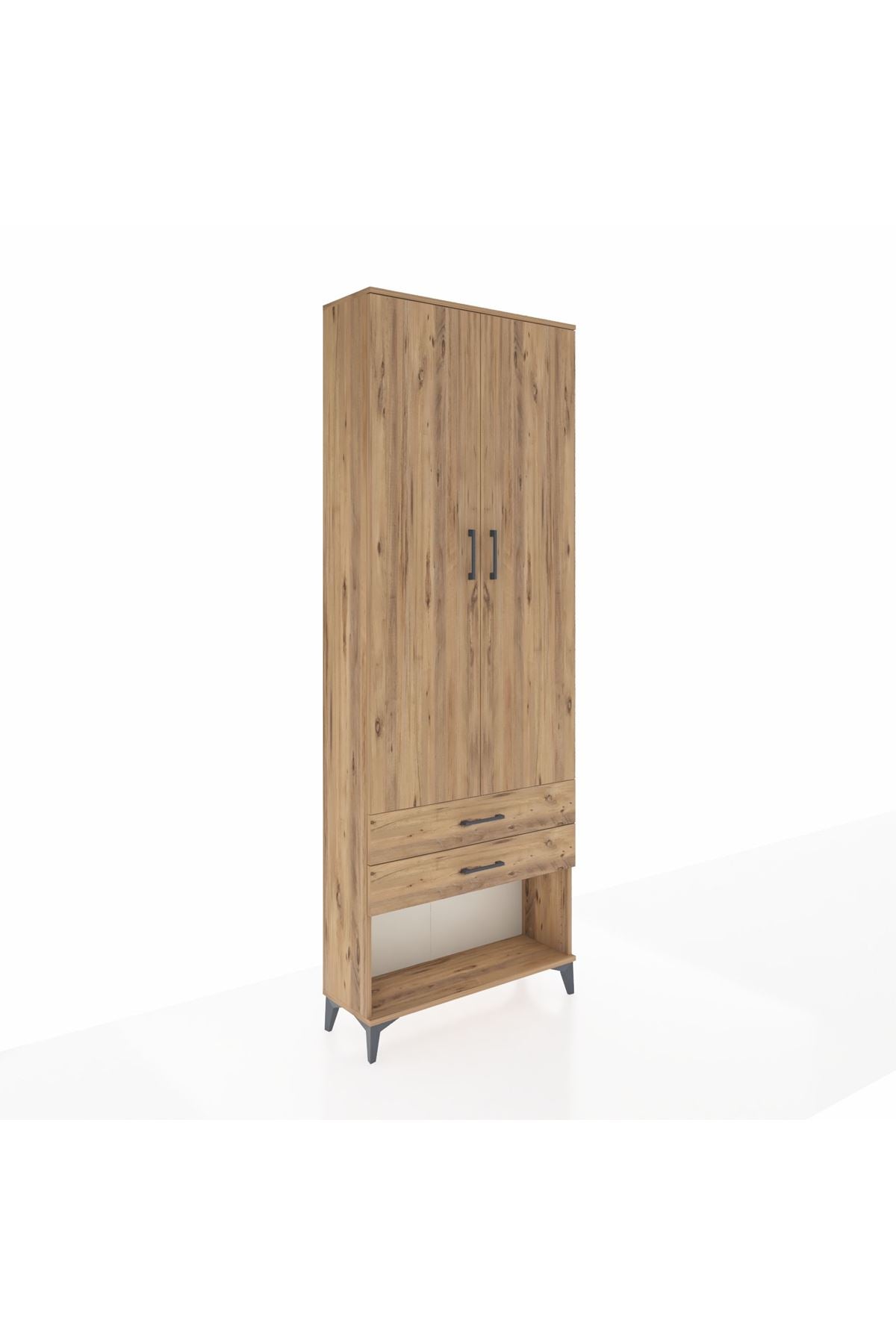 Arges Dolap 2 Raflı 2 Çekmeceli Tek Askılı 88x30x243 Çam-Çam