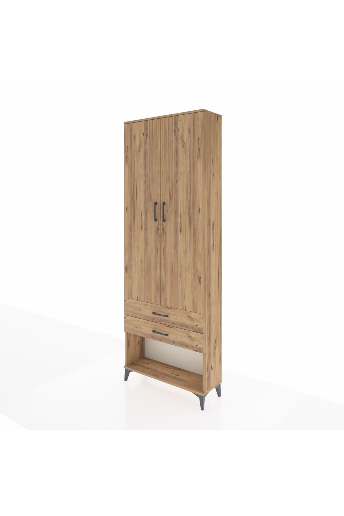 Arges Dolap 2 Raflı 2 Çekmeceli Tek Askılı 88x30x243 Çam-Çam