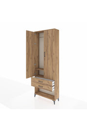 Arges Dolap 2 Raflı 2 Çekmeceli Tek Askılı 88x30x243 Çam-Çam