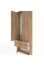 Arges Dolap 2 Raflı 2 Çekmeceli Tek Askılı 88x30x243 Çam-Çam