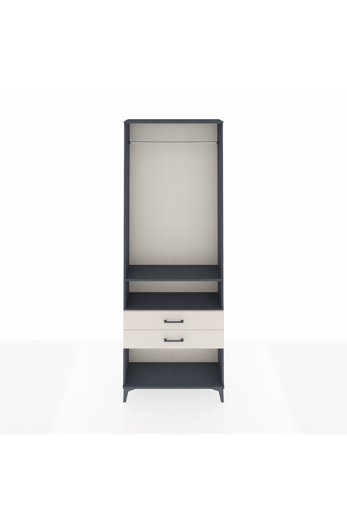 Arges Dolap 2 Raflı 2 Çekmeceli Tek Askılı 88x30x243 Antrasit-Aytaşı