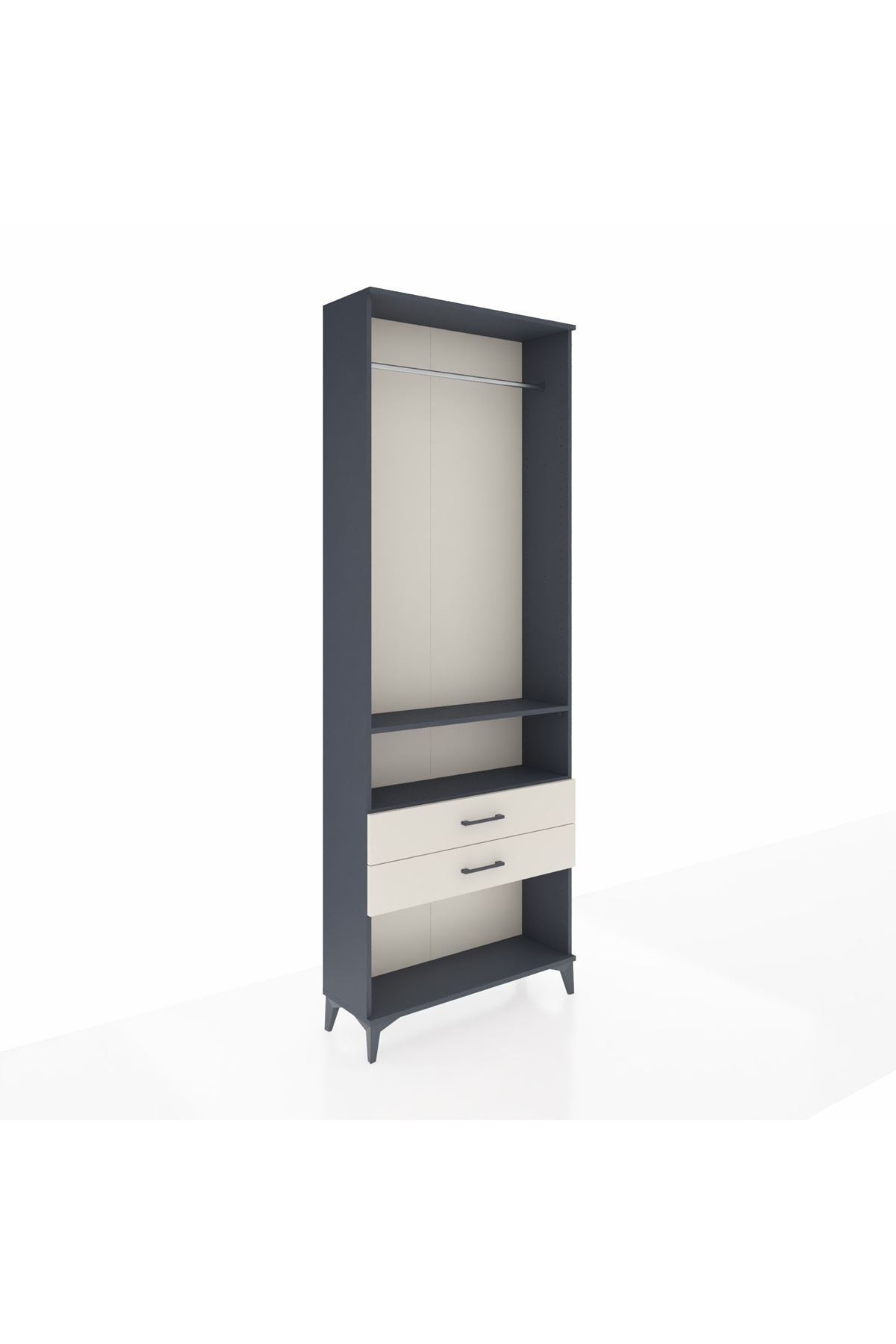 Arges Dolap 2 Raflı 2 Çekmeceli Tek Askılı 88x30x243 Antrasit-Aytaşı