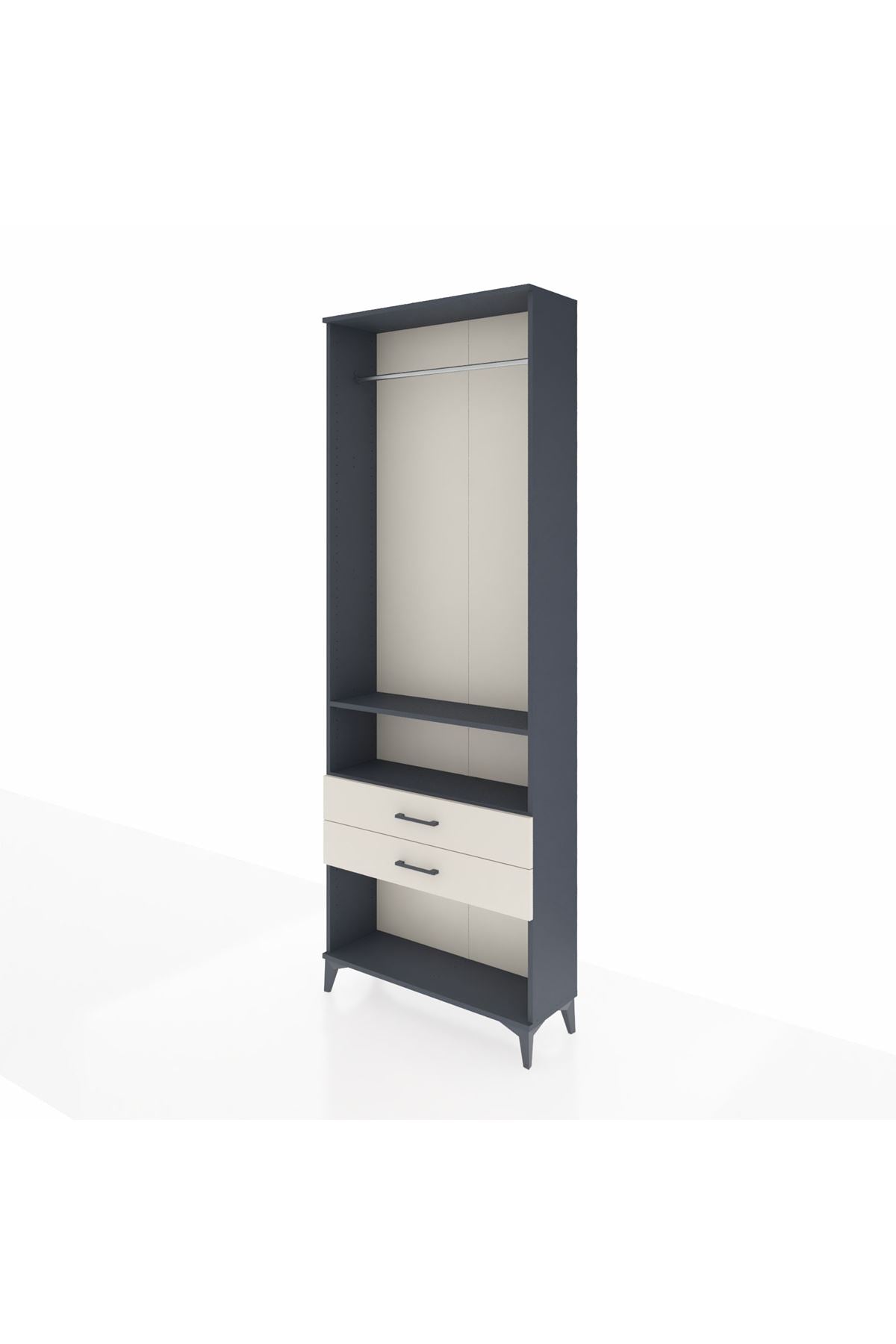 Arges Dolap 2 Raflı 2 Çekmeceli Tek Askılı 88x30x243 Antrasit-Aytaşı
