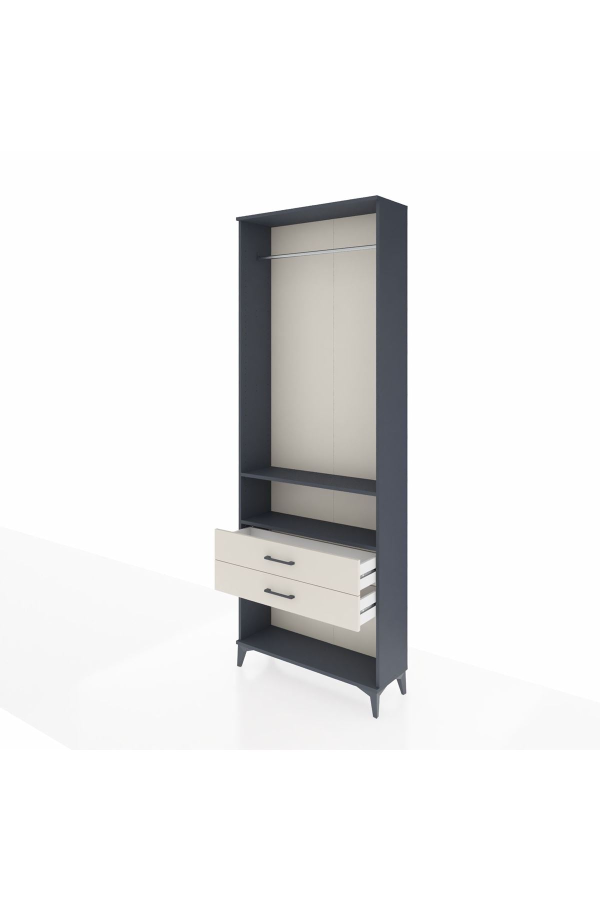 Arges Dolap 2 Raflı 2 Çekmeceli Tek Askılı 88x30x243 Antrasit-Aytaşı