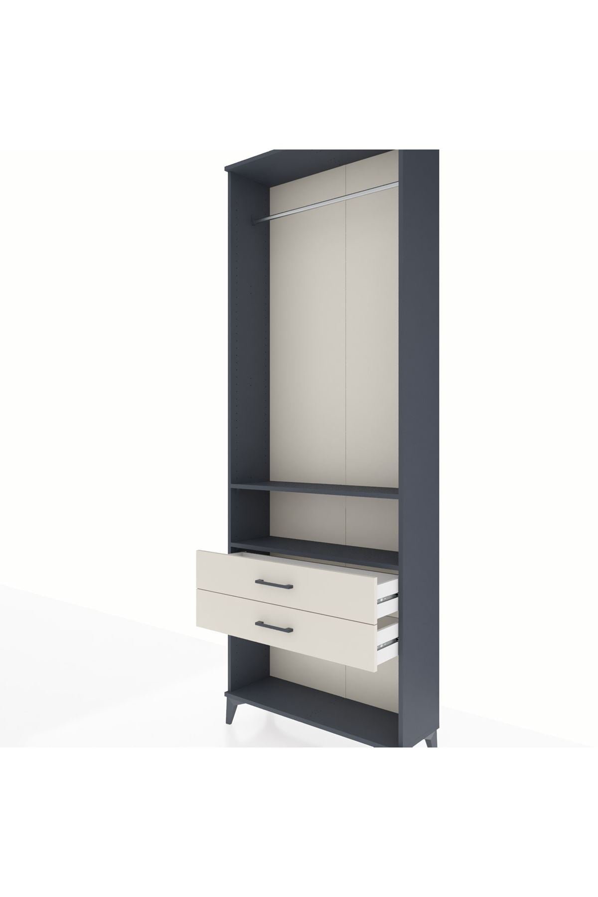 Arges Dolap 2 Raflı 2 Çekmeceli Tek Askılı 88x30x243 Antrasit-Aytaşı