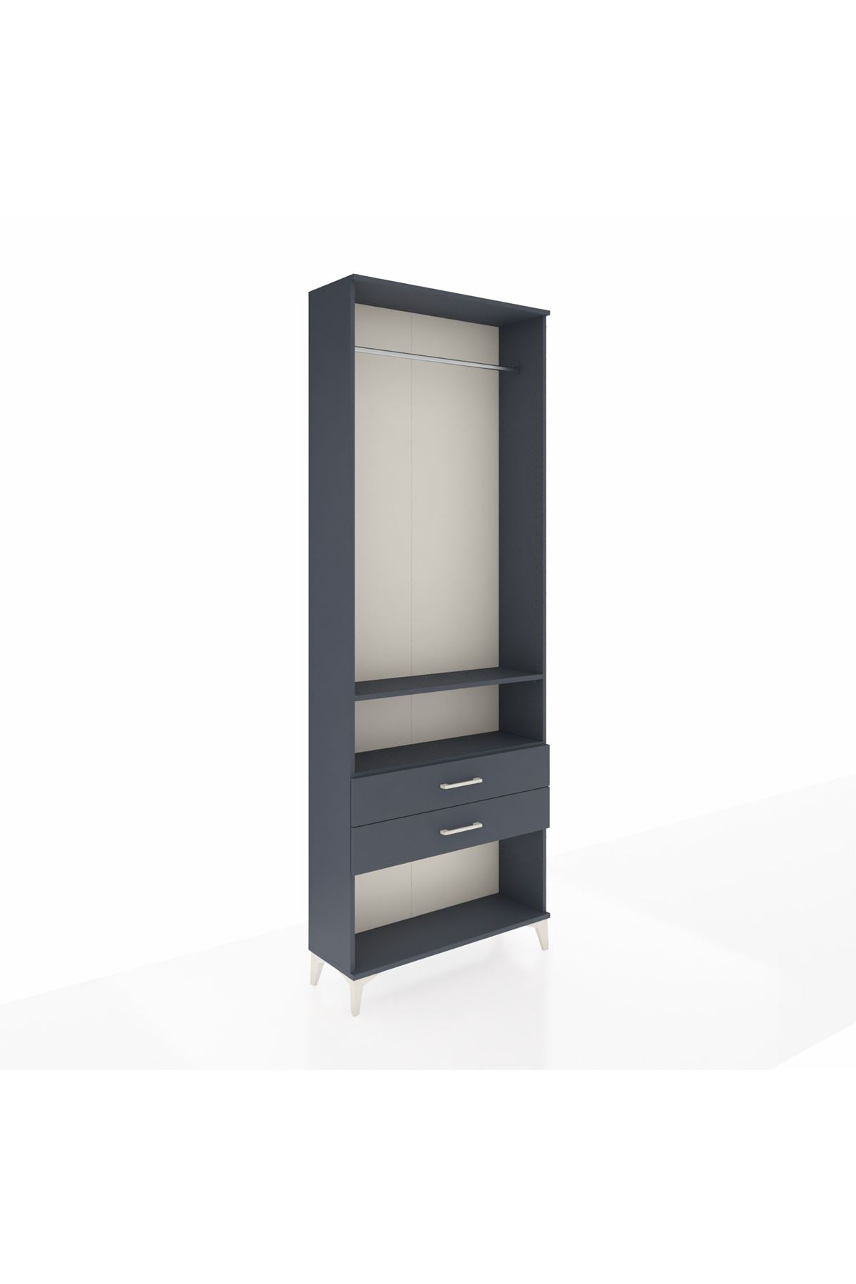 Arges Dolap 2 Raflı 2 Çekmeceli Tek Askılı 88x30x243 Antrasit-Antrasit