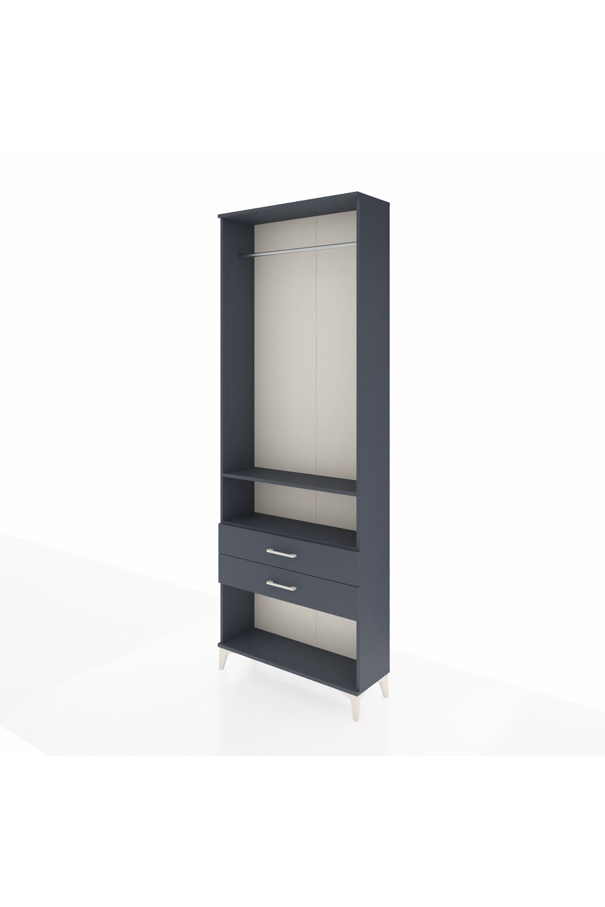 Arges Dolap 2 Raflı 2 Çekmeceli Tek Askılı 88x30x243 Antrasit-Antrasit