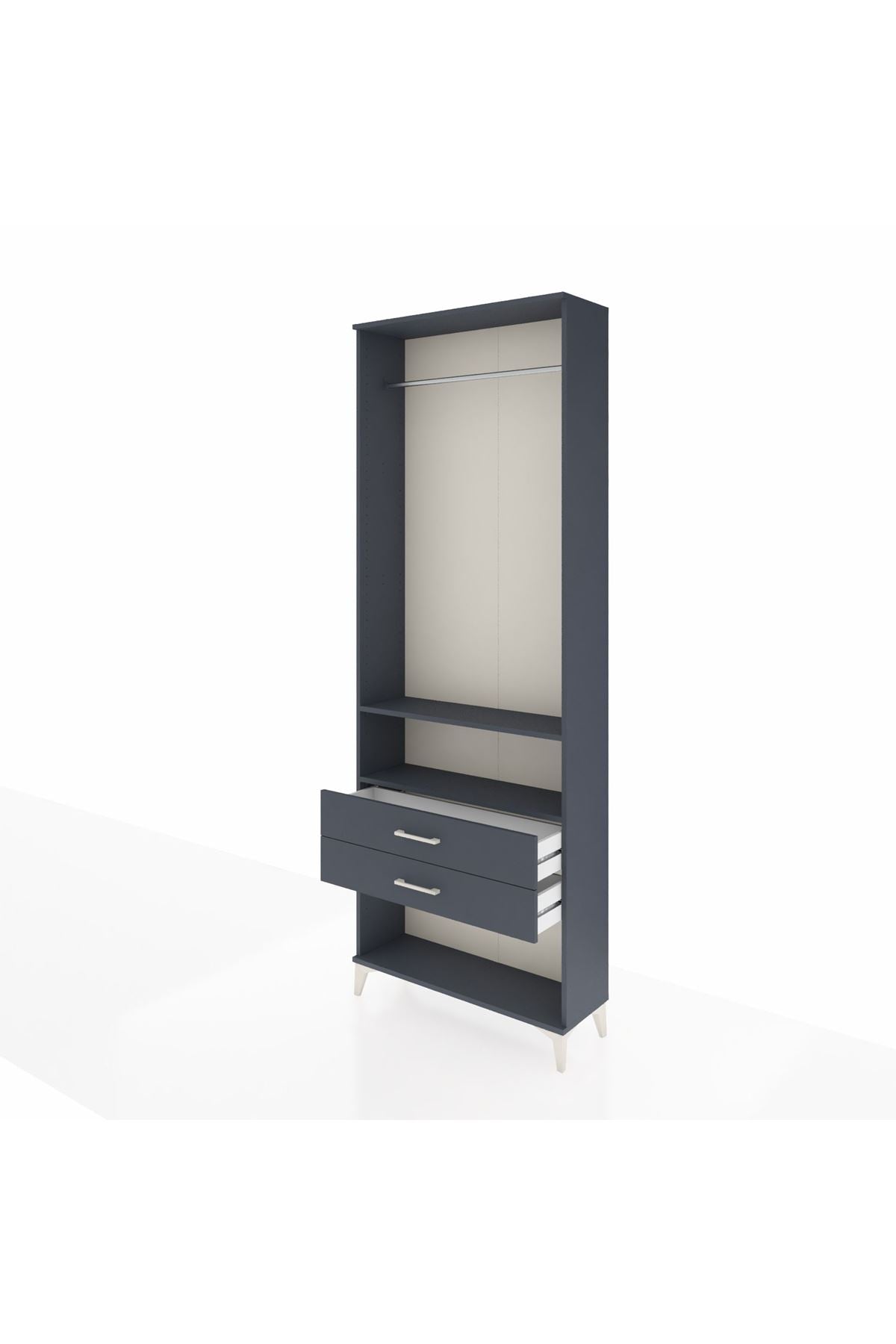 Arges Dolap 2 Raflı 2 Çekmeceli Tek Askılı 88x30x243 Antrasit-Antrasit