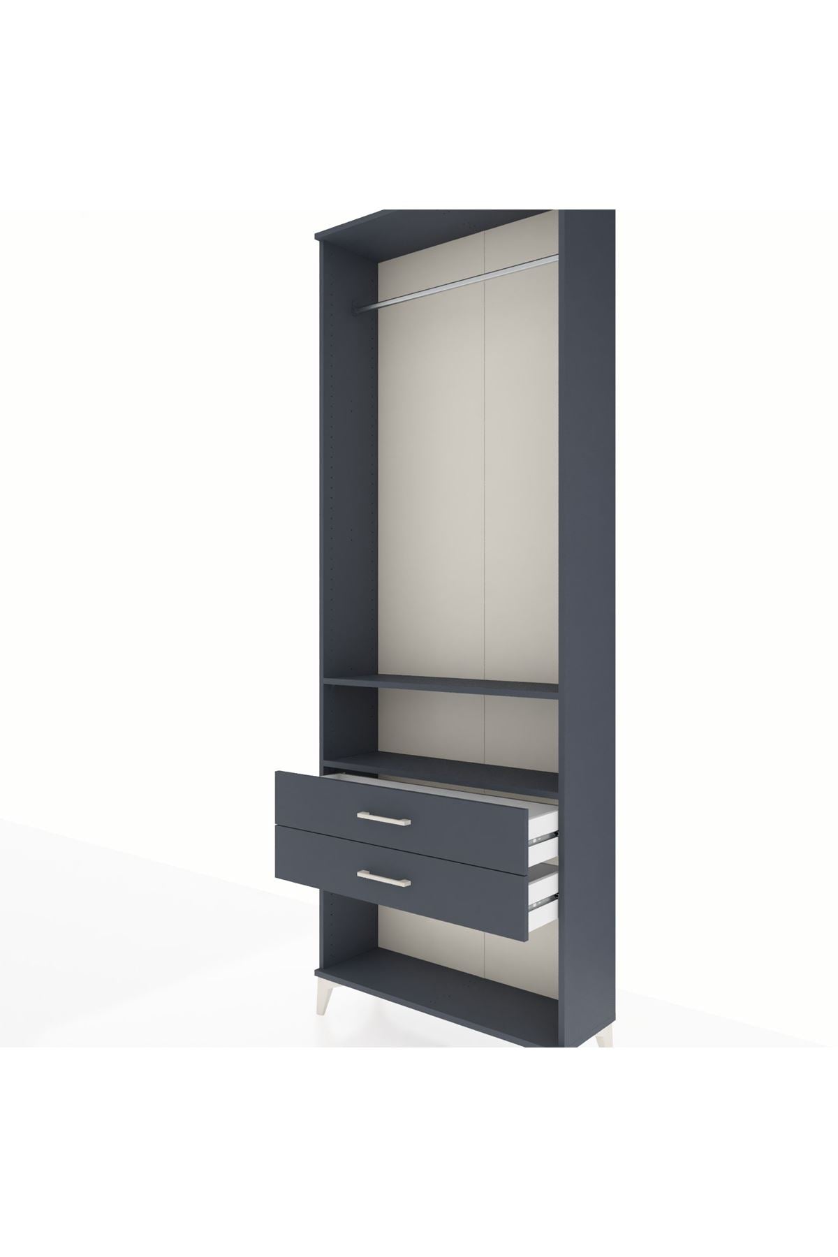 Arges Dolap 2 Raflı 2 Çekmeceli Tek Askılı 88x30x243 Antrasit-Antrasit