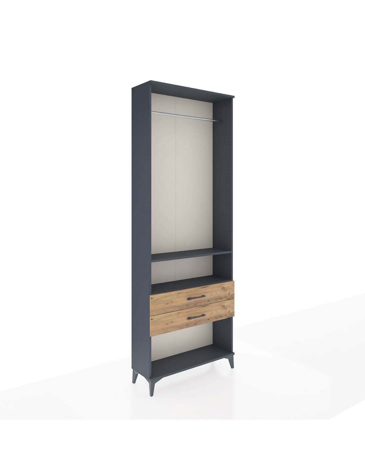 Arges Dolap 2 Raflı 2 Çekmeceli Tek Askılı 88x30x243 Antrasit-Çam