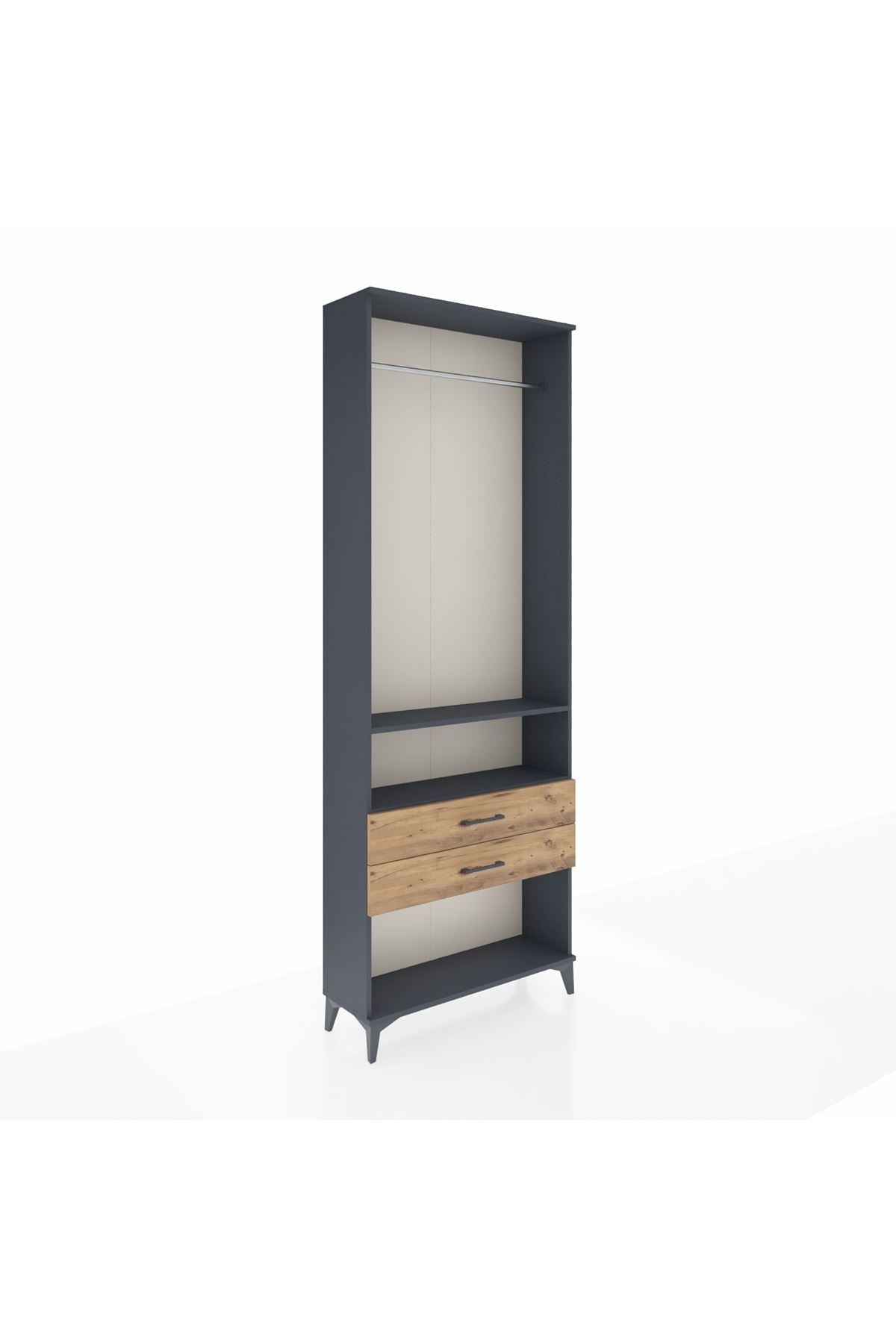 Arges Dolap 2 Raflı 2 Çekmeceli Tek Askılı 88x30x243 Antrasit-Çam