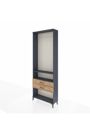 Arges Dolap 2 Raflı 2 Çekmeceli Tek Askılı 88x30x243 Antrasit-Çam