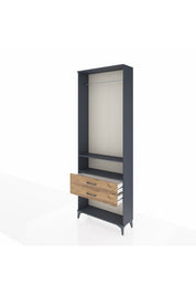 Arges Dolap 2 Raflı 2 Çekmeceli Tek Askılı 88x30x243 Antrasit-Çam