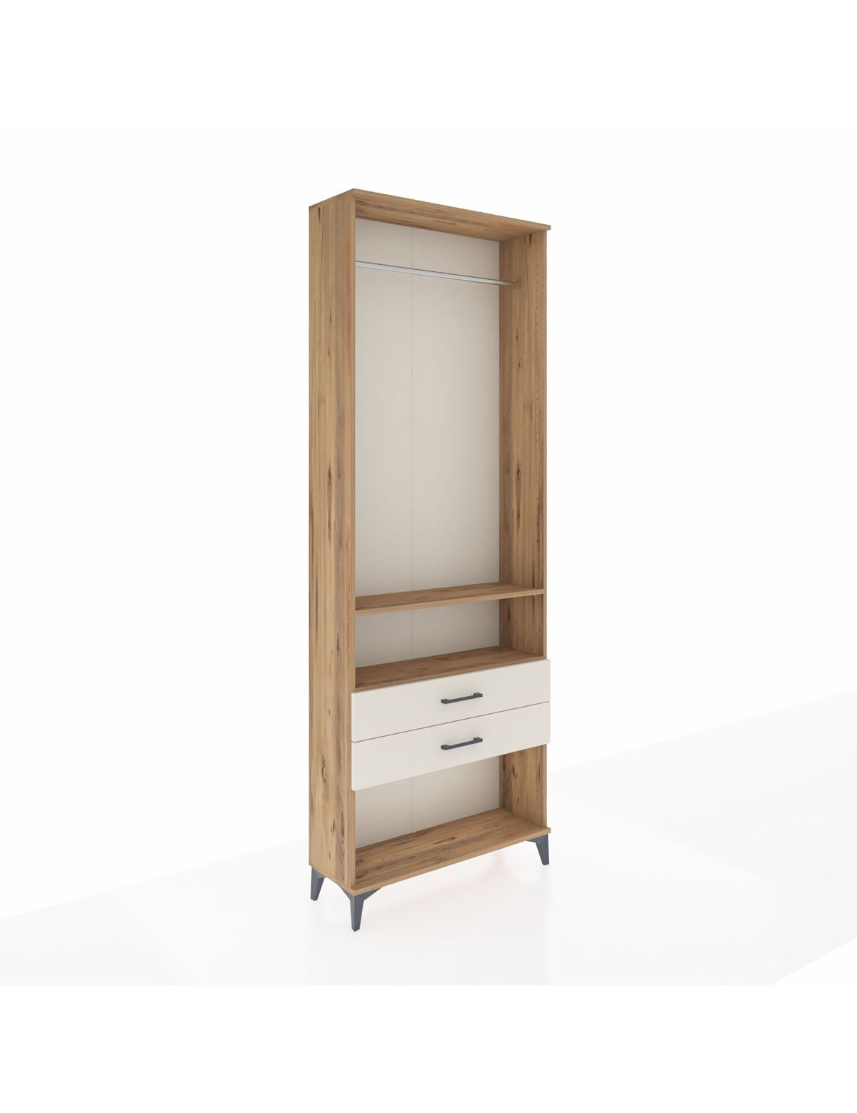 Arges Dolap 2 Raflı 2 Çekmeceli Tek Askılı 88x30x243 Çam-Aytaşı