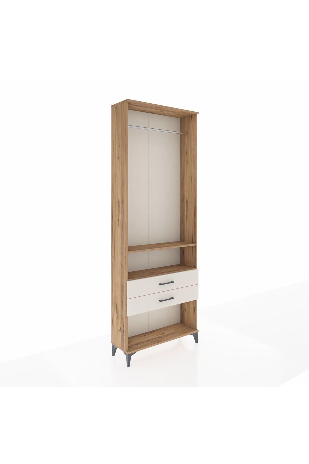 Arges Dolap 2 Raflı 2 Çekmeceli Tek Askılı 88x30x243 Çam-Aytaşı