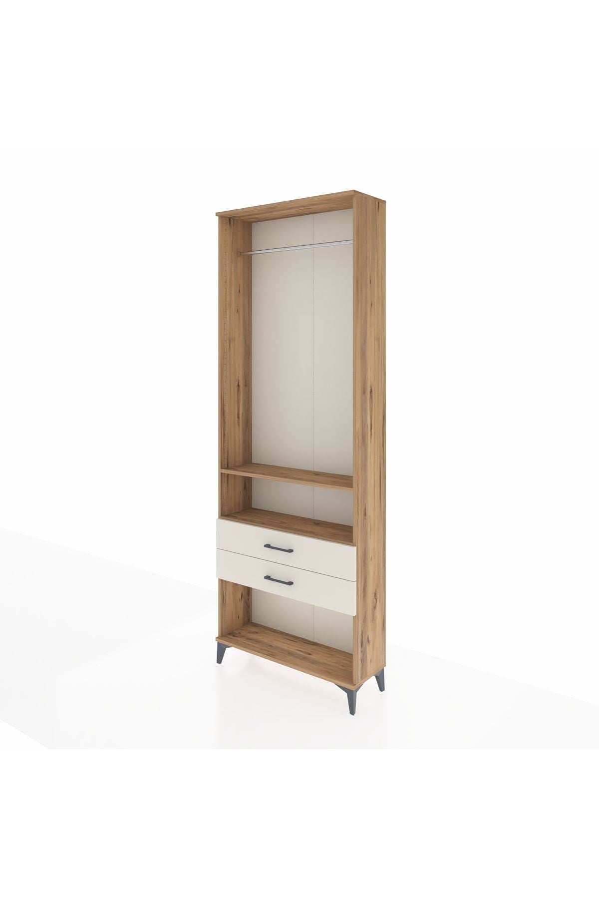 Arges Dolap 2 Raflı 2 Çekmeceli Tek Askılı 88x30x243 Çam-Aytaşı