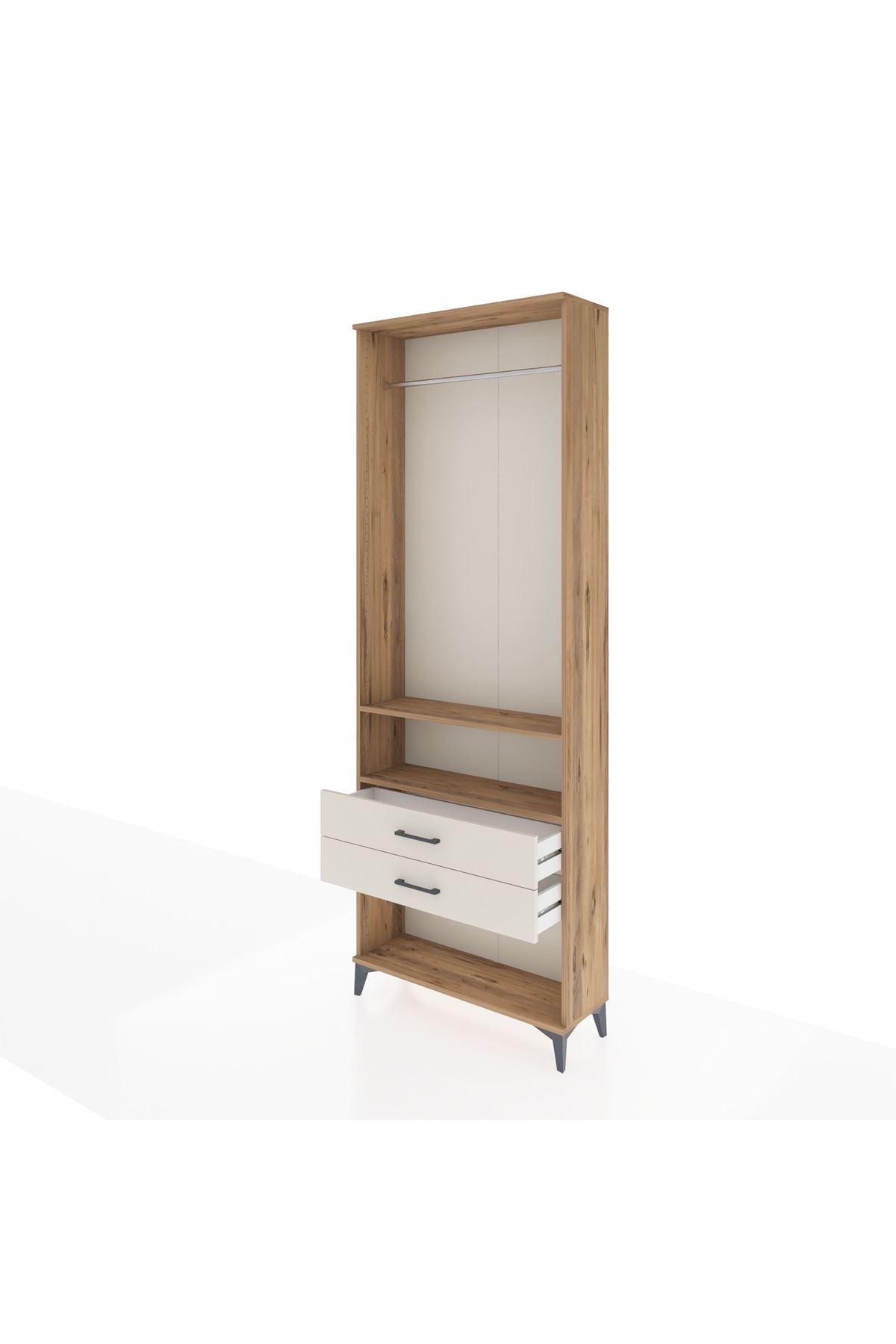 Arges Dolap 2 Raflı 2 Çekmeceli Tek Askılı 88x30x243 Çam-Aytaşı