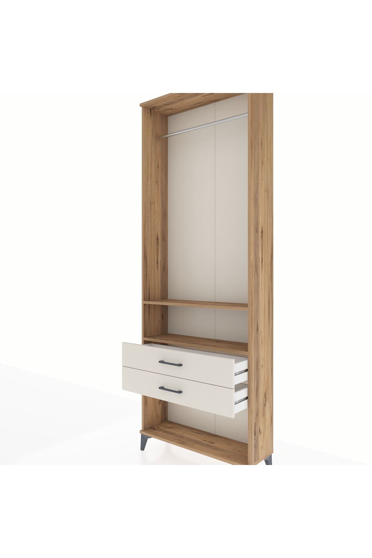 Arges Dolap 2 Raflı 2 Çekmeceli Tek Askılı 88x30x243 Çam-Aytaşı