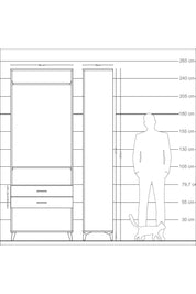 Arges Dolap 2 Raflı 2 Çekmeceli Tek Askılı 88x30x243 Çam-Aytaşı