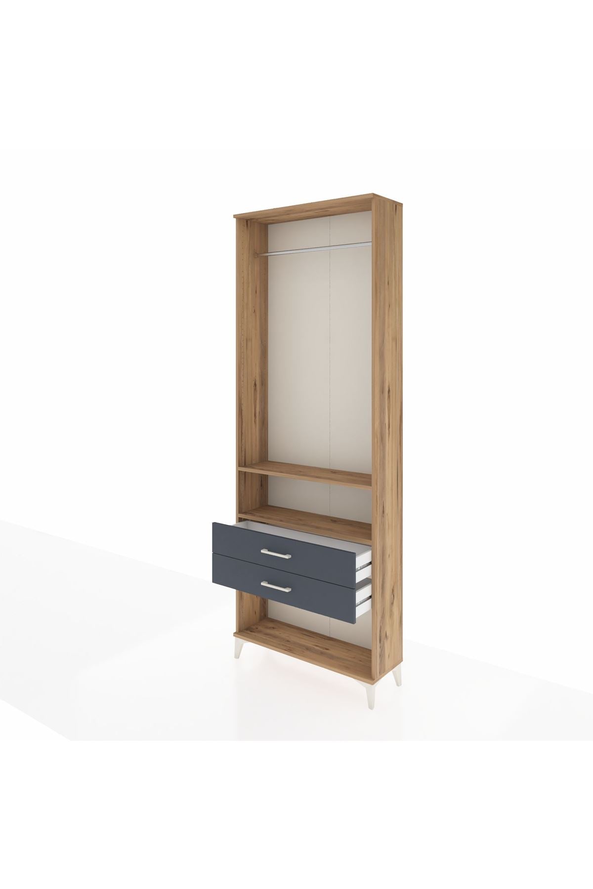 Arges Dolap 2 Raflı 2 Çekmeceli Tek Askılı 88x30x243 Çam-Antrasit
