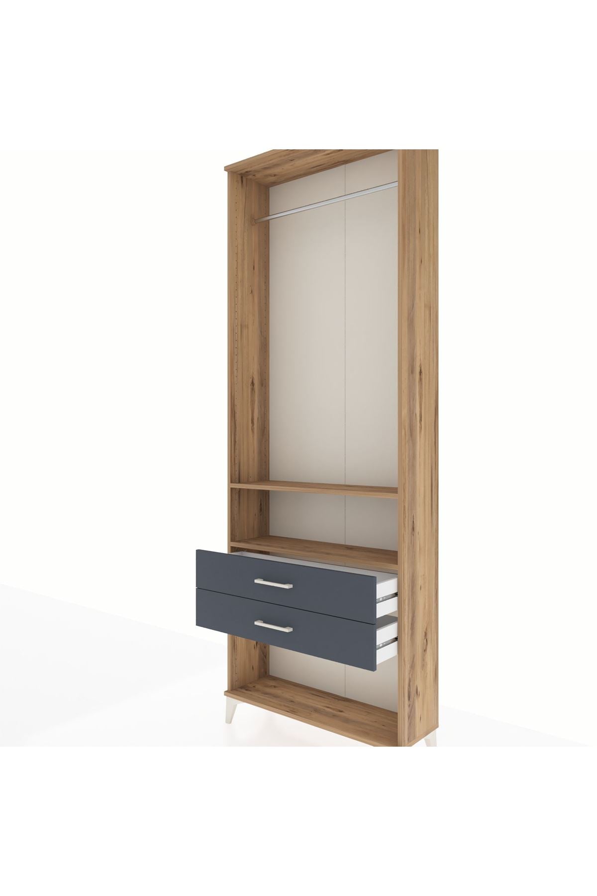 Arges Dolap 2 Raflı 2 Çekmeceli Tek Askılı 88x30x243 Çam-Antrasit