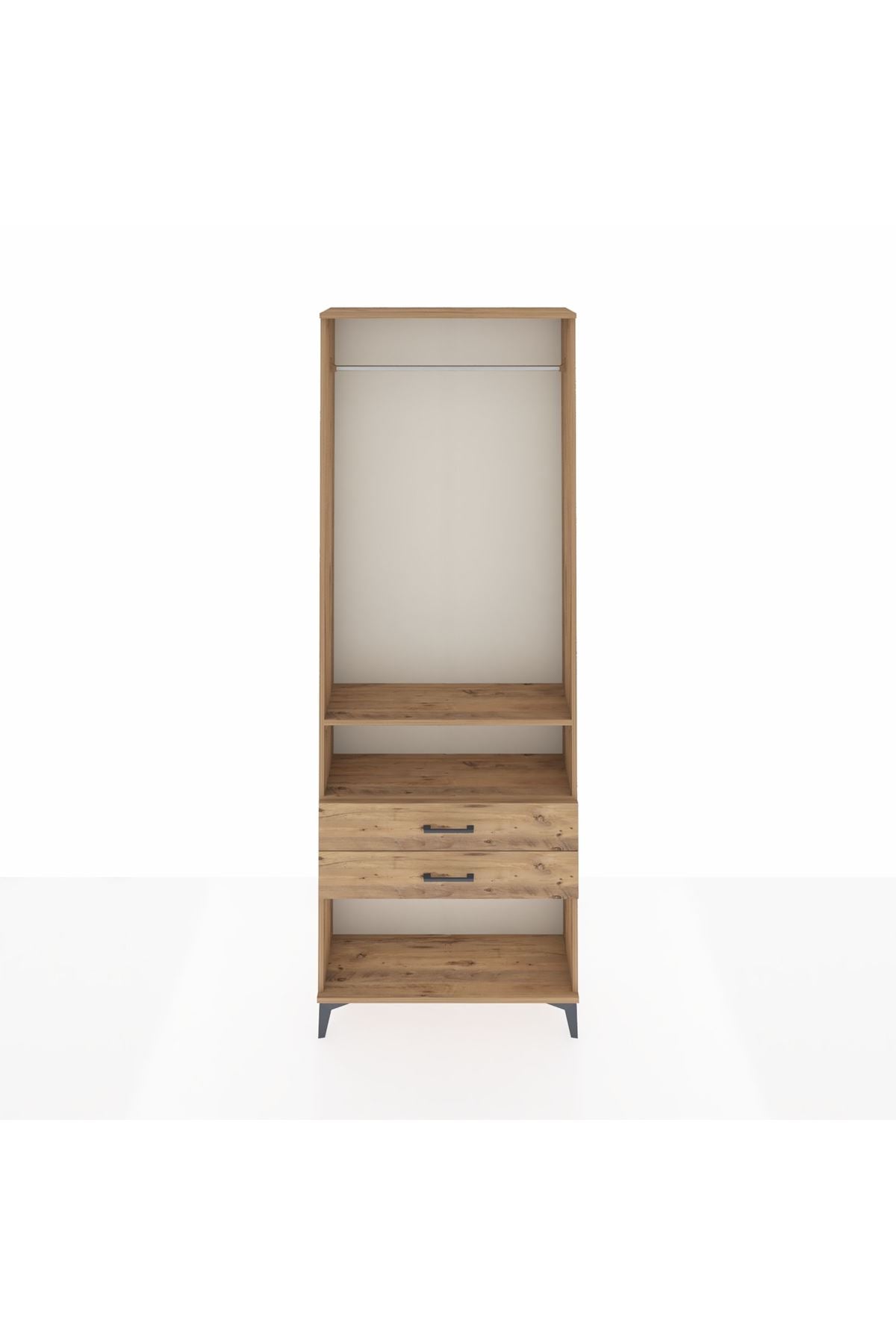 Arges Dolap 2 Raflı 2 Çekmeceli Tek Askılı 88x30x243 Çam-Çam