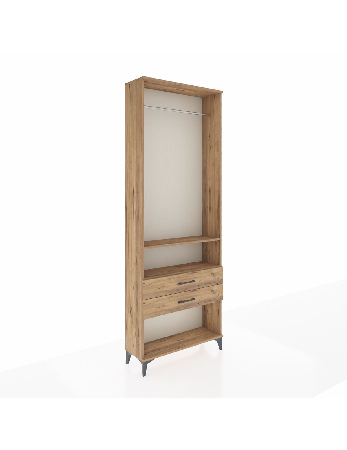 Arges Dolap 2 Raflı 2 Çekmeceli Tek Askılı 88x30x243 Çam-Çam