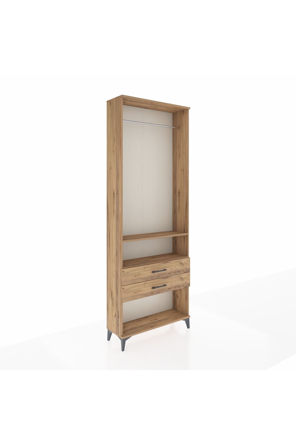 Arges Dolap 2 Raflı 2 Çekmeceli Tek Askılı 88x30x243 Çam-Çam