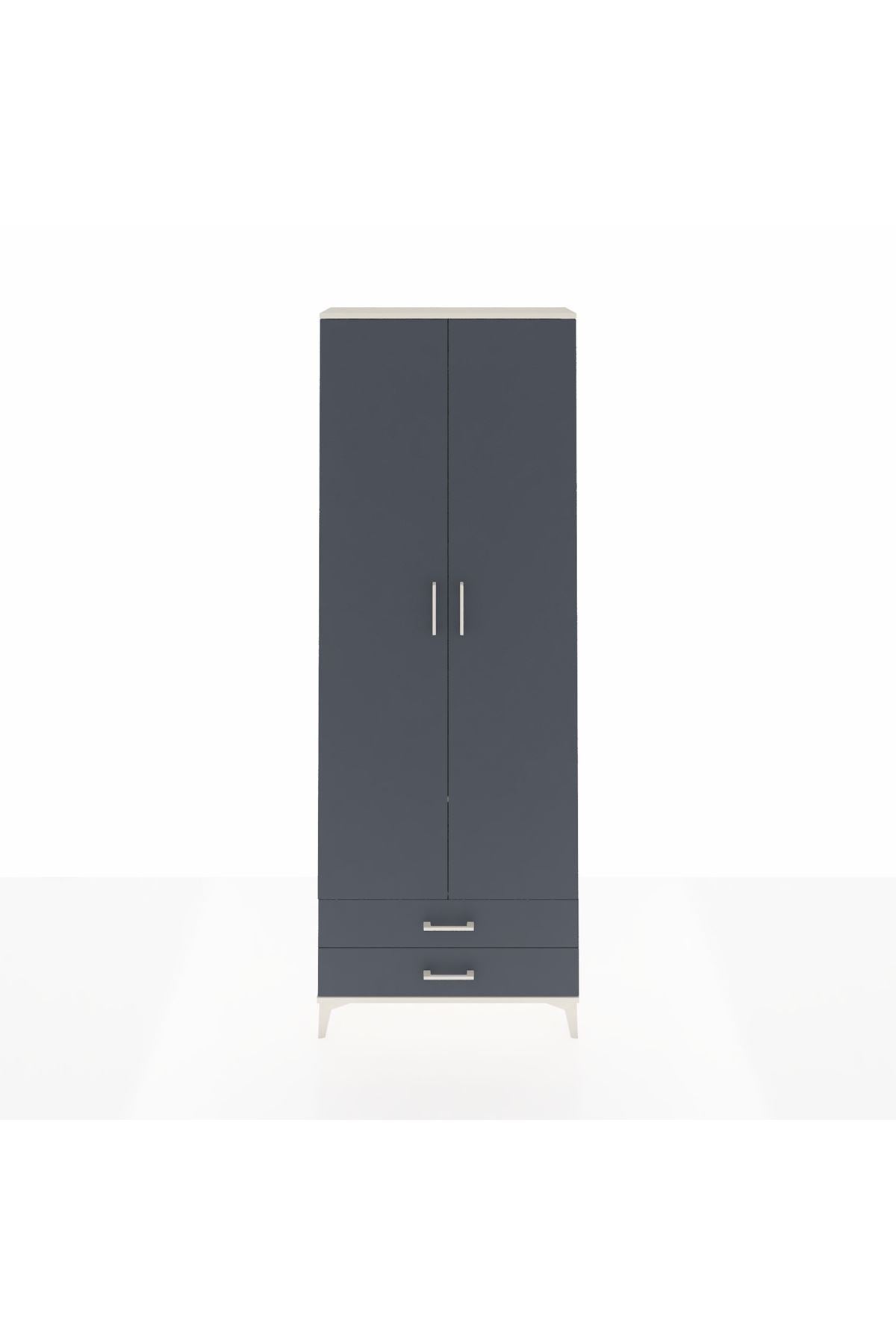 Arges Dolap 2 Raflı 2 Çekmeceli Tek Askılı 88x30x243 Aytaşı-Antrasit