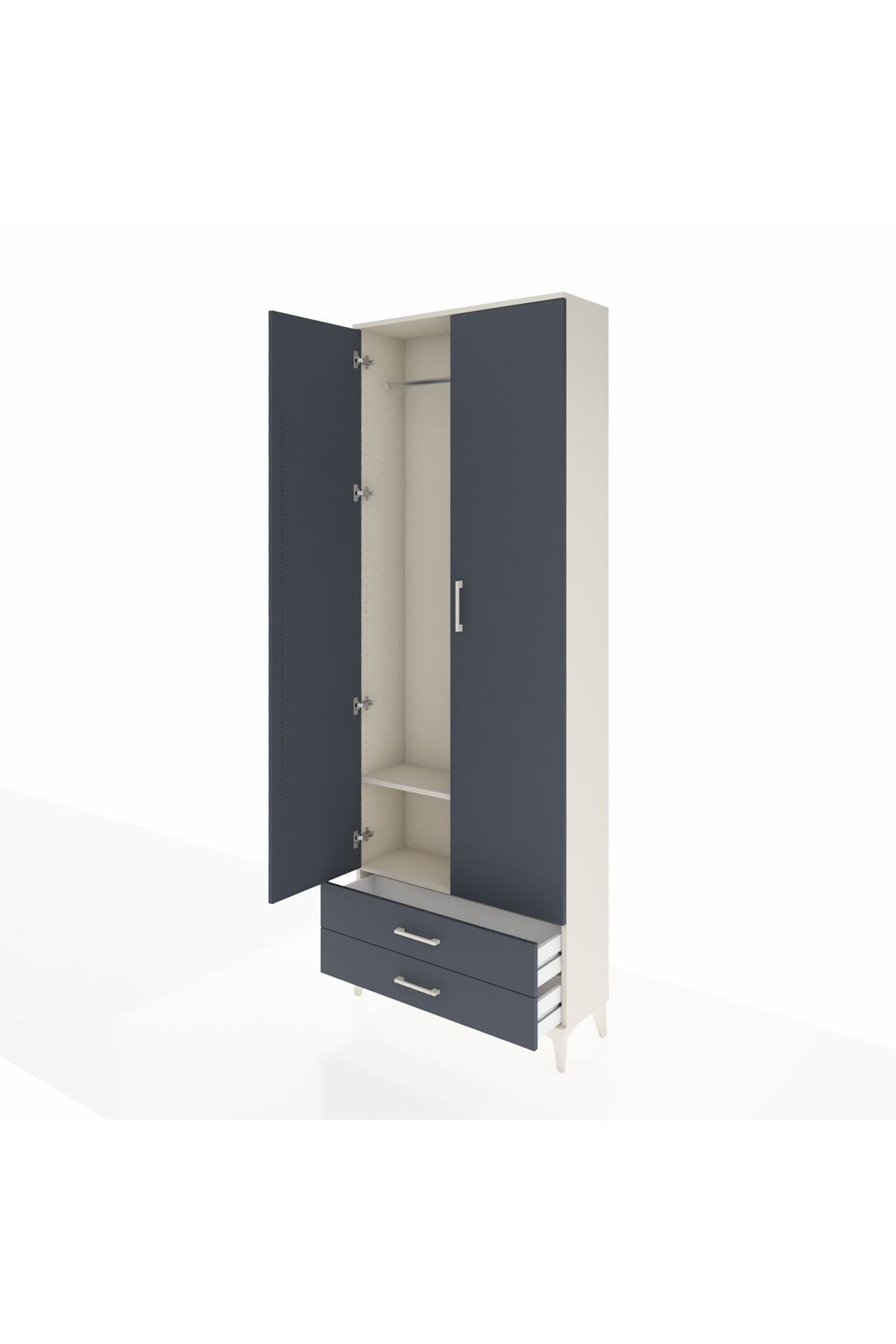 Arges Dolap 2 Raflı 2 Çekmeceli Tek Askılı 88x30x243 Aytaşı-Antrasit