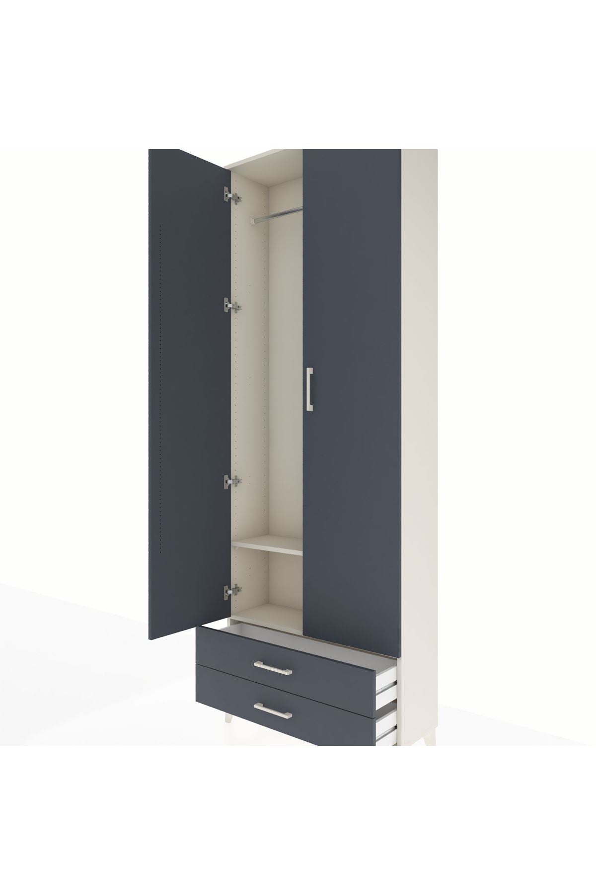 Arges Dolap 2 Raflı 2 Çekmeceli Tek Askılı 88x30x243 Aytaşı-Antrasit