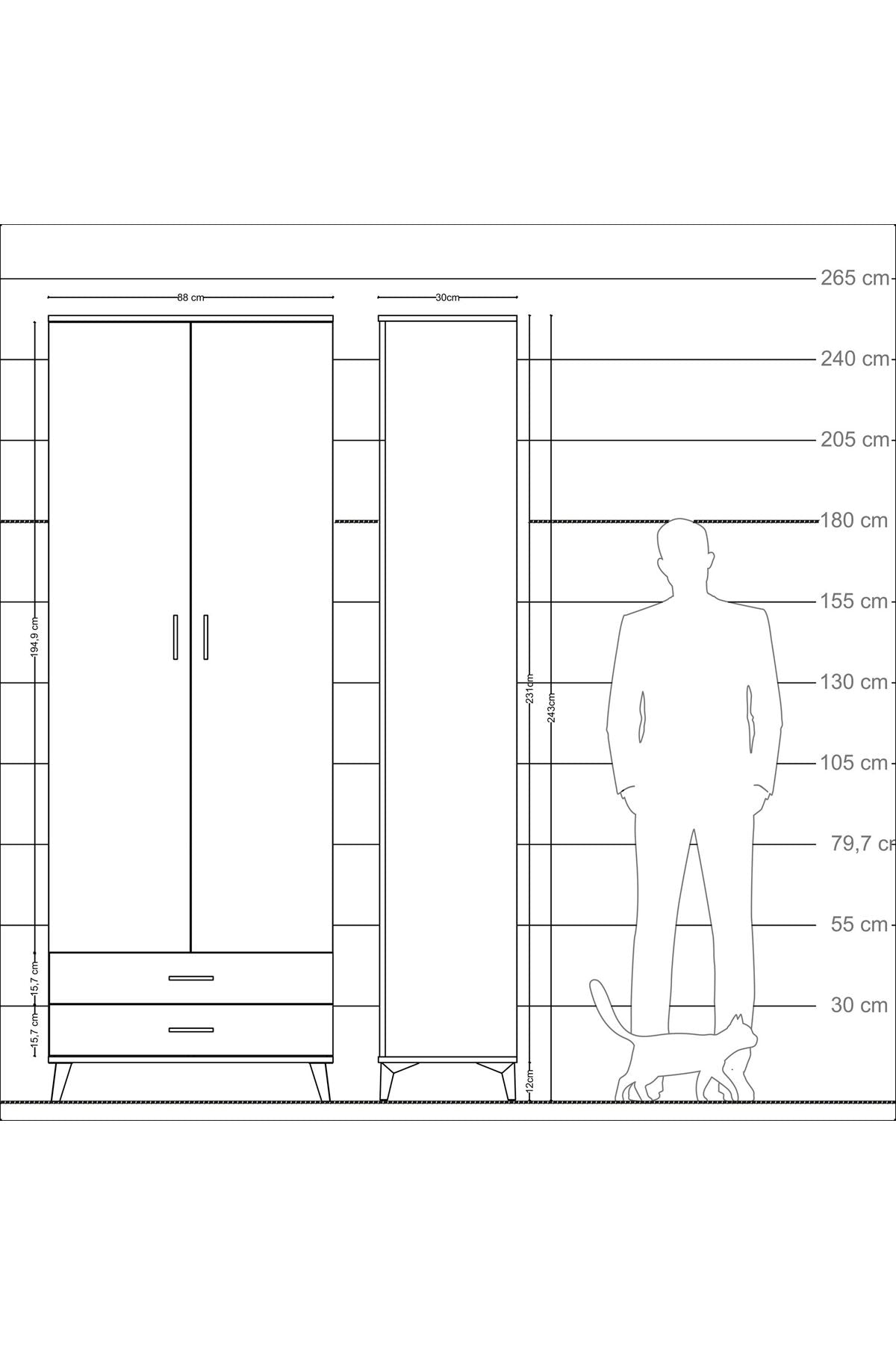 Arges Dolap 2 Raflı 2 Çekmeceli Tek Askılı 88x30x243 Aytaşı-Antrasit