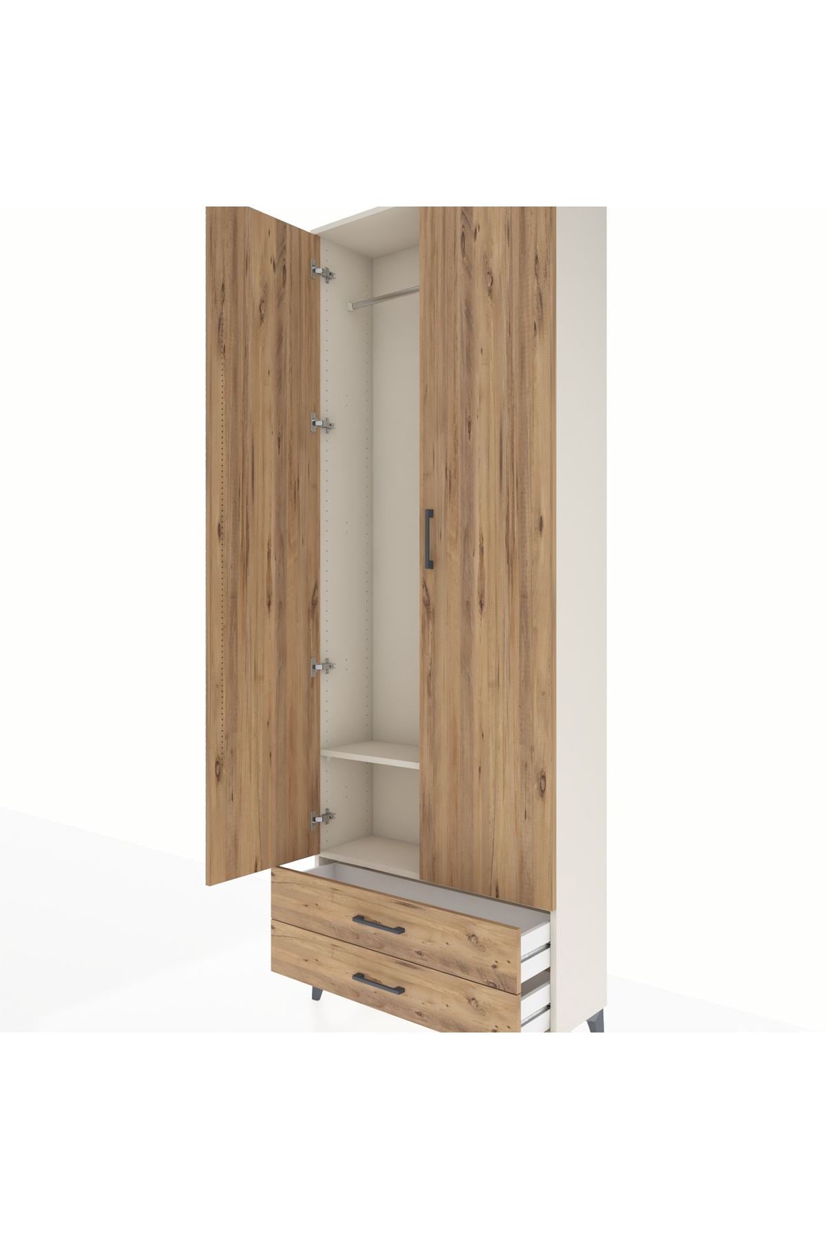 Arges Dolap 2 Raflı 2 Çekmeceli Tek Askılı 88x30x243 Aytaşı-Çam