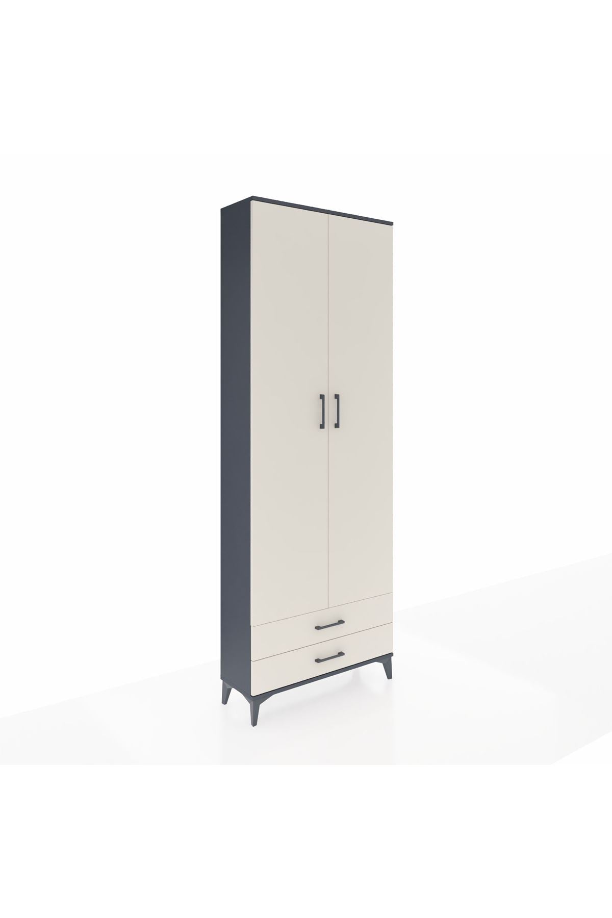 Arges Dolap 2 Raflı 2 Çekmeceli Tek Askılı 88x30x243 Antrasit-Aytaşı