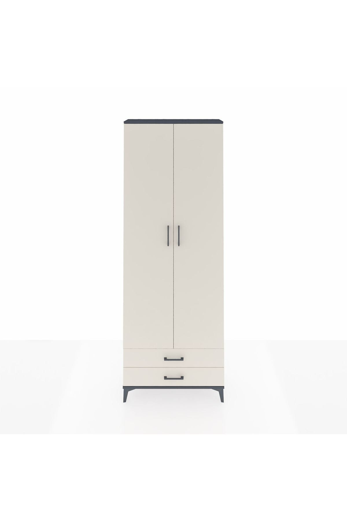 Arges Dolap 2 Raflı 2 Çekmeceli Tek Askılı 88x30x243 Antrasit-Aytaşı