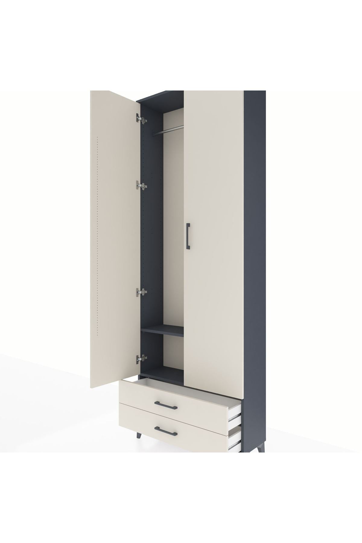 Arges Dolap 2 Raflı 2 Çekmeceli Tek Askılı 88x30x243 Antrasit-Aytaşı