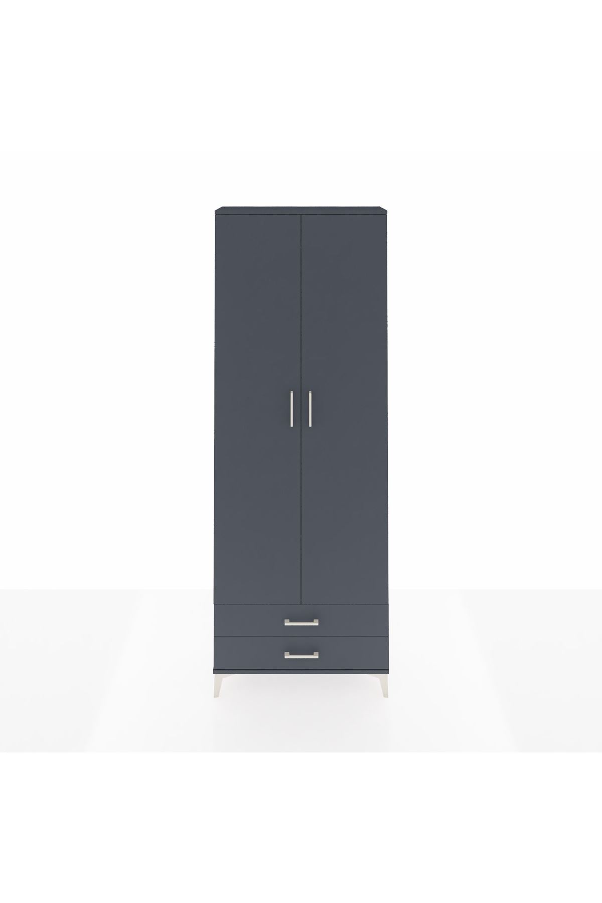 Arges Dolap 2 Raflı 2 Çekmeceli Tek Askılı 88x30x243 Antrasit-Antrasit