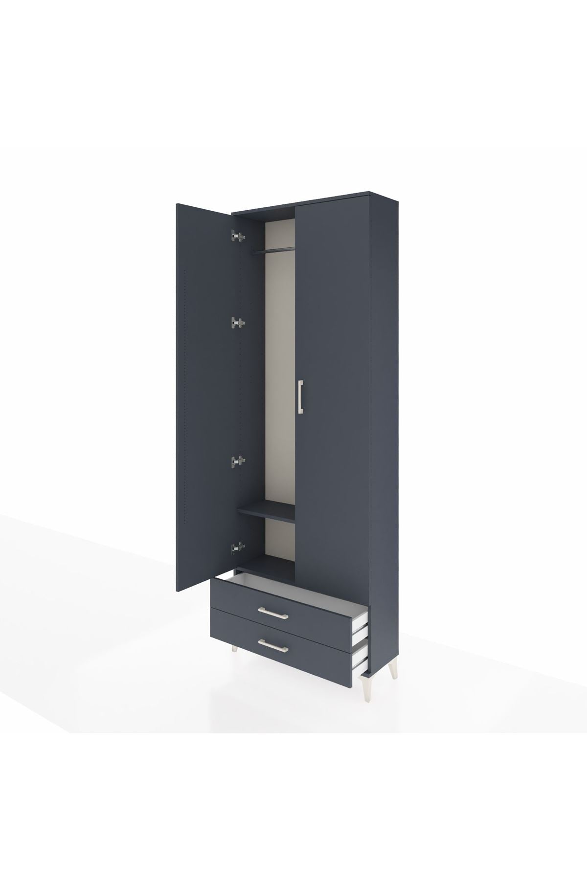 Arges Dolap 2 Raflı 2 Çekmeceli Tek Askılı 88x30x243 Antrasit-Antrasit