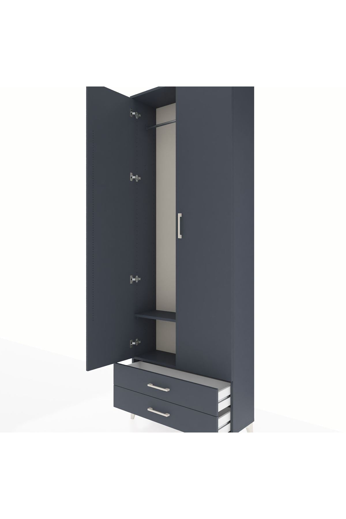 Arges Dolap 2 Raflı 2 Çekmeceli Tek Askılı 88x30x243 Antrasit-Antrasit