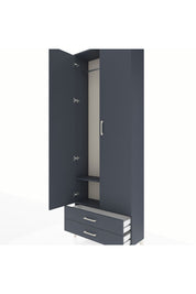 Arges Dolap 2 Raflı 2 Çekmeceli Tek Askılı 88x30x243 Antrasit-Antrasit